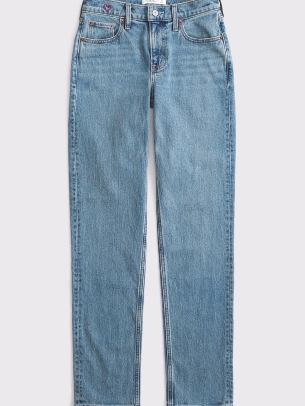 NWT Women’s Abercrombie & Fitch mid rise 90’s straight heart embroidered jeans